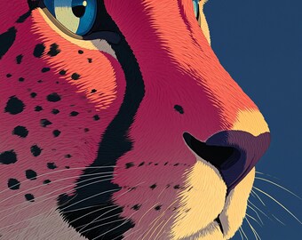 Pink Cheetah Wall Art Print | Modern Graphic Animal Portrait