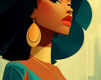 Afro Portrait Print | Black Woman Wall Art | Instant Download | Boho Art Decor