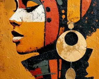 Boho Afro Woman Print | African Cubist Portrait | Black Decor | Earthy Tones | Digital Download