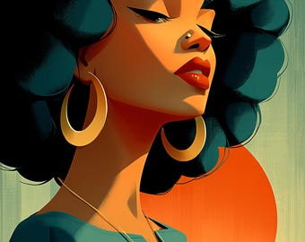Afro Woman Portrait Print | Black Art | Instant Download | Boho Decor | African Art