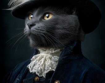 Chartreux Cat French Musketeer Portrait | Cat Art Print | Digital Download