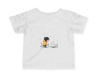 Toddler Tee | Child Kneeling with Puppy Illustration