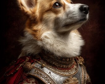Pet Portrait Corgi Royal Tudor Guard | Noble Pet Print | Digital Download