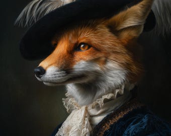 Fox Musketeer Wall Art Print, French Animal Portrait, Fantasy Wildlife Decor, Digital Download