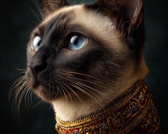 Siamese Cat Thai Warrior Portrait | Cat Art Print | Digital Download