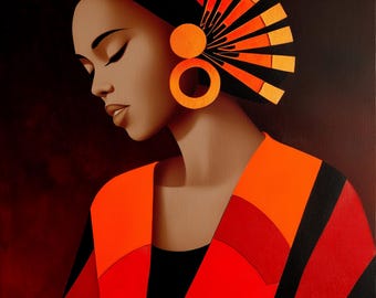 African Couture Queen Print | Sun Fan Portrait | Bold Black Woman Art | Digital Download