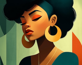 Afro Woman Portrait Print | Black Art | Instant Download | Woman Day | Boho Decor