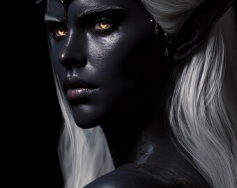 Dark Elf Queen Wall Art | Fantasy Portrait Print | Gothic Fantasy Decor