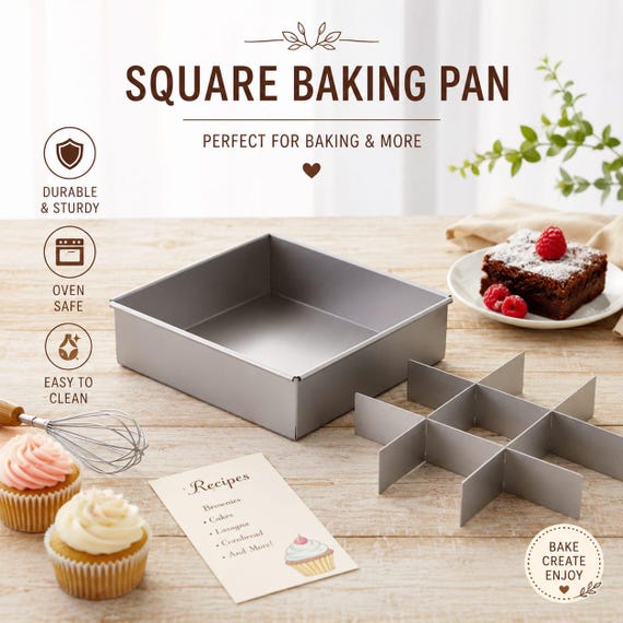 Brownie Cutter with 9 Equal Squares | Stainless Steel Brownie Pan Divider | Removable Baking Cutter | Perfect Portion Brownies & Cake Slicer