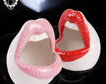 Sculpted Lips Ashtray – Glazed Ceramic – Glossy Vanity Decor, Modern Home Ashtray & Easy to Clean