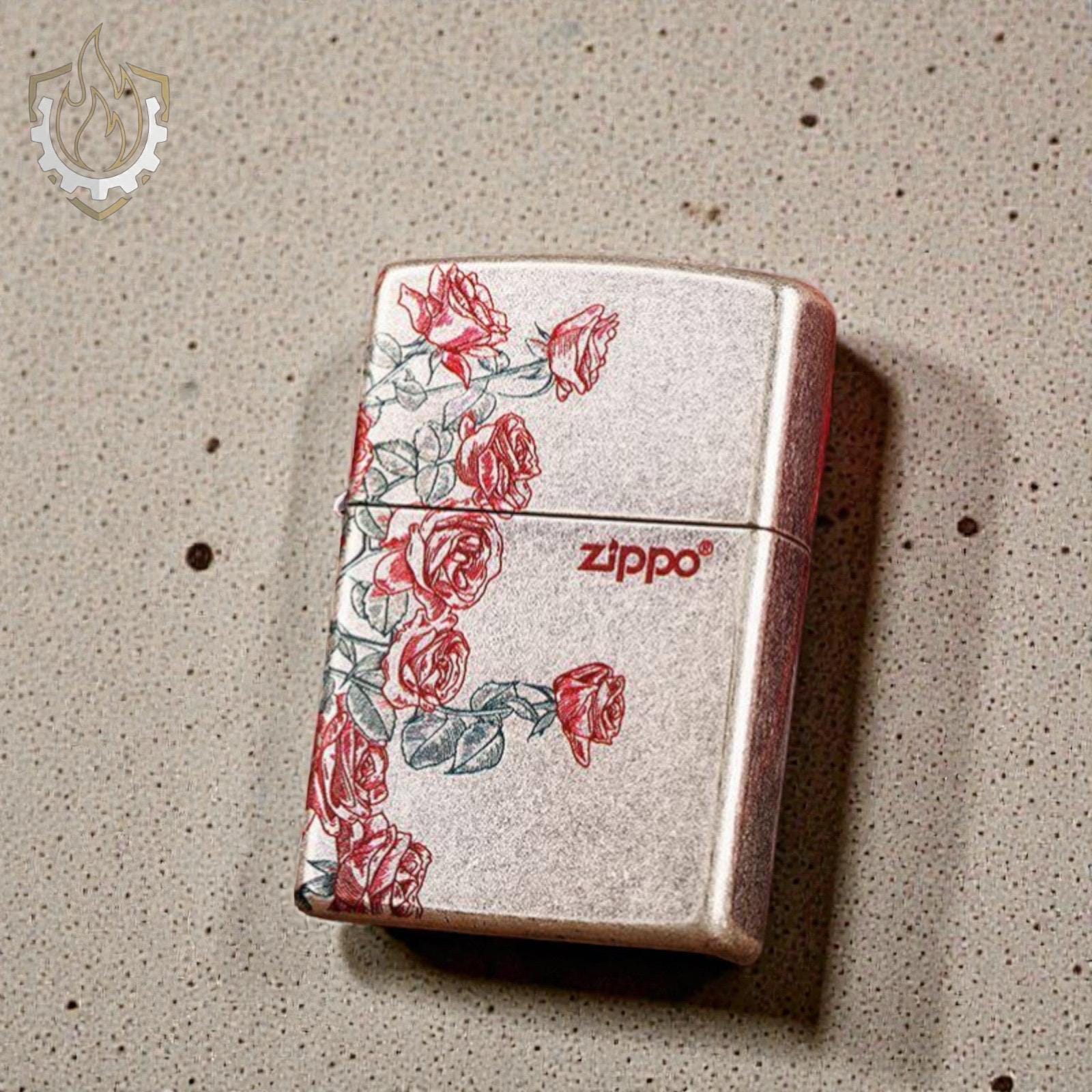 Zippo Rose Design Windproof Lighter – Elegant Red Roses Engraved 