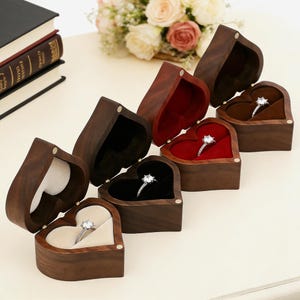 Personalized Heart Ring Box, Solid Wood Proposal Box, Custom Engagement Ring Bearer, Pocket Size Box, Engraved Single Ring Holder