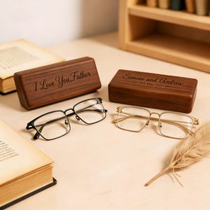 Estuche personalizado de madera de nogal negro para gafas de sol, caja de almacenamiento de gafas grabada a medida, regalo premium hecho a mano para amantes de las gafas, regalo para padres.