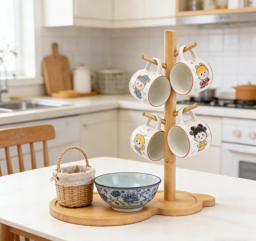 Kitched Racket Racket & Gourd Shape Bamboo Mug Holder – Small | Large Sizes – Kitchen ...
