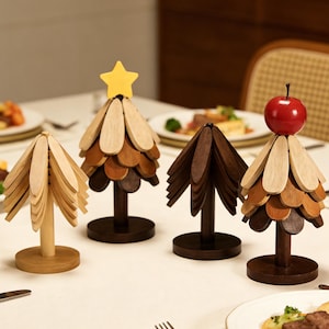 Minimalist Wooden Petal Tree Set | Foldable Heat Resistant Hot Pads | Minimalist Kitchen Decor & Coasters