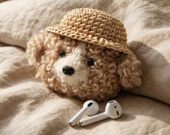 Handmade Crochet Puppy Dog AirPods Case, Teddy Yarn Earbuds Cover, Cozy Holder