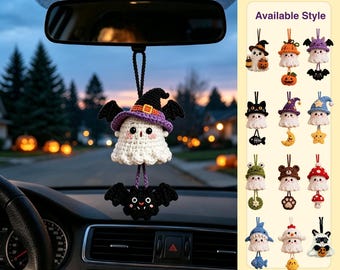 Handmade Crochet Ghost Car Charm, Amigurumi Halloween Decor (8-9cm),Ghost Hanging, Handmade Mirror Accessory,2026 Halloween Cute Gift
