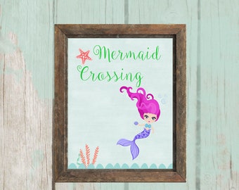 8X10 Mermaid Crossing (Pink) | Girls Room | Nursery Decor | Mermaid Printable - INSTANT DOWNLOAD