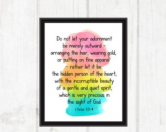 1 Peter 3:3-4 Printable | Christian Printables | Home Decor | 8x10 - INSTANT DOWNLOAD