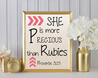 She Is More Precious Than Rubies | Nursery Printable | 8x10 - INSTANT DOWNLOAD