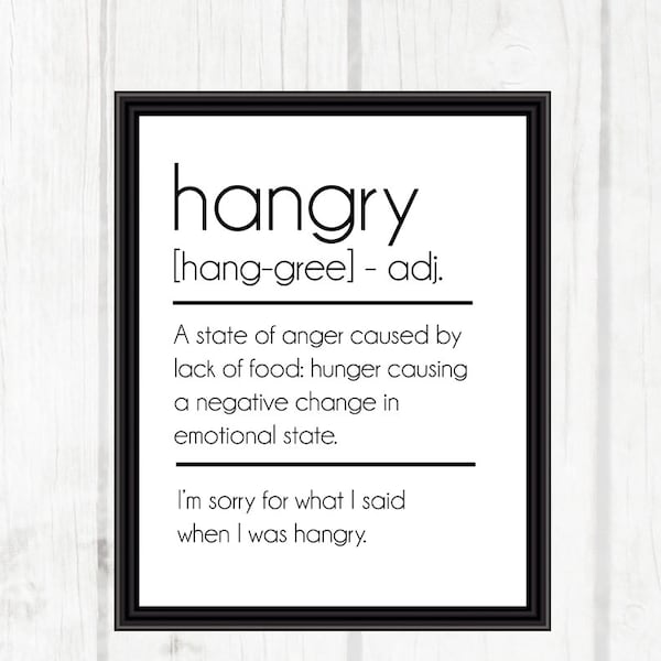 Hangry Definition Printable | Kitchen Printable | Funny Decor | 8x10 - INSTANT DOWNLOAD