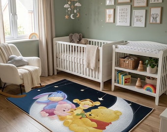 Classic Bear and Friends Moon Rug, Sweet Dreams Pooh Nursery Decor