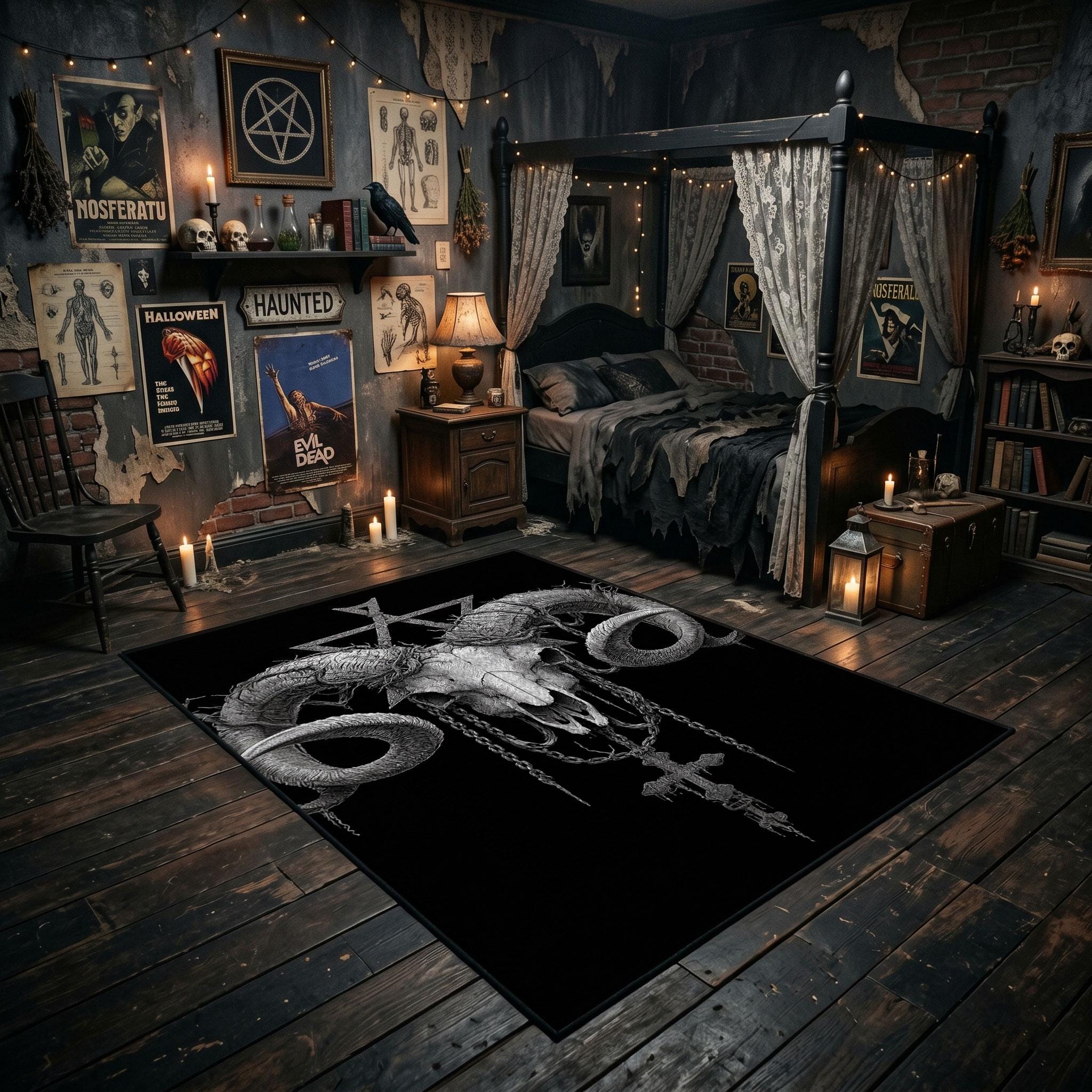 Gothic Ram Skull Rug, Dark Occult Horned Bone Decor, Macabre Area Rug ...
