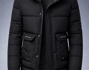 Chaqueta acolchada negra con cuello sherpa para hombre: chaqueta acolchada cálida de invierno, ropa de calle informal para clima frío.
