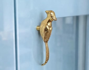 Brass Bird Drawer Pull | Handmade Longtail Cabinet Handle