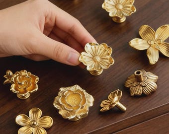 Messing Blumen Schrank Knauf, Handgemachter Schubladenknauf, Klein Blumen Möbel Griff für Kleiderschrank Kommode, Vintage Inspirierte Hardware