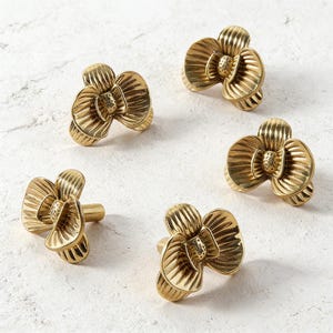 Vintage Brass Orchid Drawer Pull, Floral Cabinet Handle, Antique Flower Knob