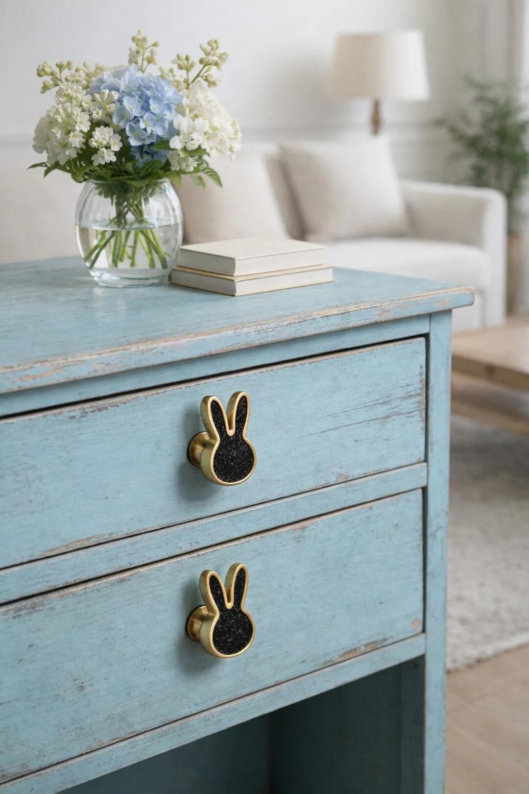 Shell Bunny Drawer Knob, Handmade Rabbit Cabinet Pull, Single Hole ...