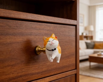 Niedliche Cartoon Katze Schubladenknauf | Kinderzimmer Schrank Knauf | Entzückender Katzen Garderoben Griff | Handgefertigter Möbelknauf für Kommode, Haustiertür