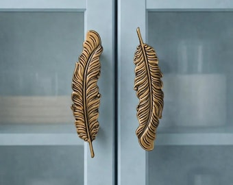 Gold Feder Kabinett Griff, handgemachte Feder Schubladenknauf, Vintage Messing Style Möbel Knauf für Küchenschränke, Schranktüren, Schubladen
