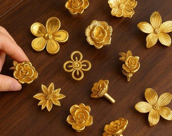 Brass Floral Cabinet Knob, Small Flower Furniture Handle for Wardrobe Dresser,Handmade Drawer Pull,  Vintage  Inspired Hardware