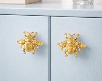 Messing Schrankknopf, Knauf mit Bienen Motiv, Vintage Möbelknauf, Einloch