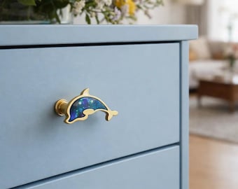 Shell Dolphin Drawer Pull Knob, Ocean-Inspired Cabinet Door Handle, Handmade Single Hole Wardrobe & Closet Knob,  Animal Furniture Hardware