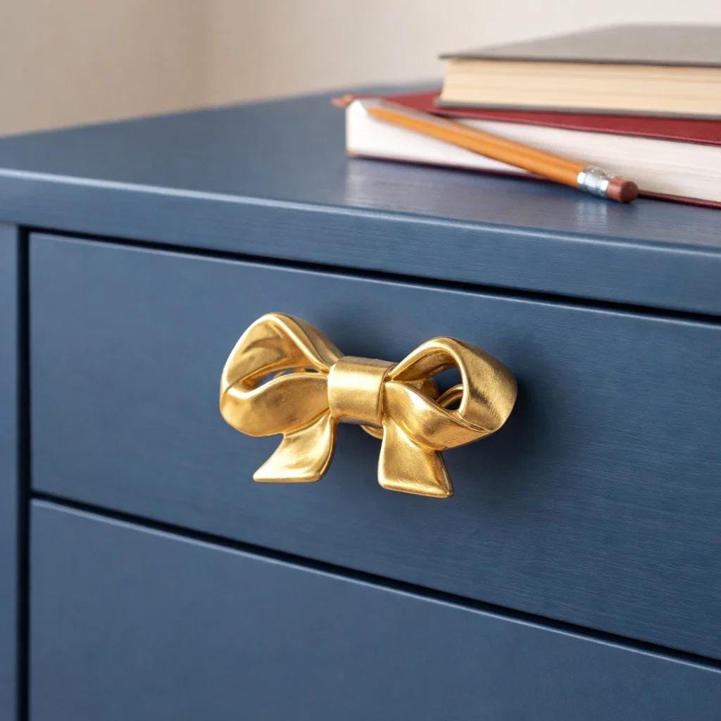 gold bow hardware for dresser Goldenwarm Exquisite Bow Knob Gold Brass Drawer Knobs Dresser Handle Decor Furniture Hardware main image 1
