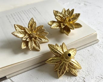 Poignée rosace faite main en laiton massif | Bouton de meuble vintage floral, poignée de porte