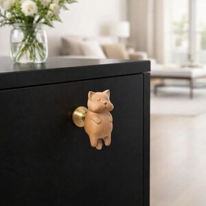 Cute Cartoon Sandalwood Cabinet Handle – Handmade Kids Room Drawer Pull, Luxury Wooden Wardrobe Knob, Creative Cupboard Door Handle
