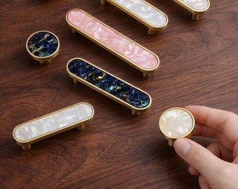 Muschel Knauf - Gold Transparenter Schrankgriff, handgefertigter kleiner Muschelknopf für Kommode, Schrank & Möbeltür