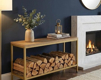 Modern Metal Log Holder Bench | Indoor Firewood Storage