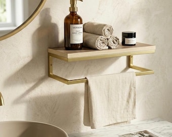 Modern wood Bathroom Shelf with Towel Rail – Space-Saving Organizer