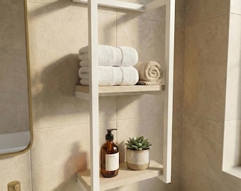 2-Tier Wall Mounted Shelf | Modern Metal & Wood Bathroom Organizer