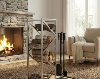 Modern Vertical Firewood Rack, Space Saving Log Holder