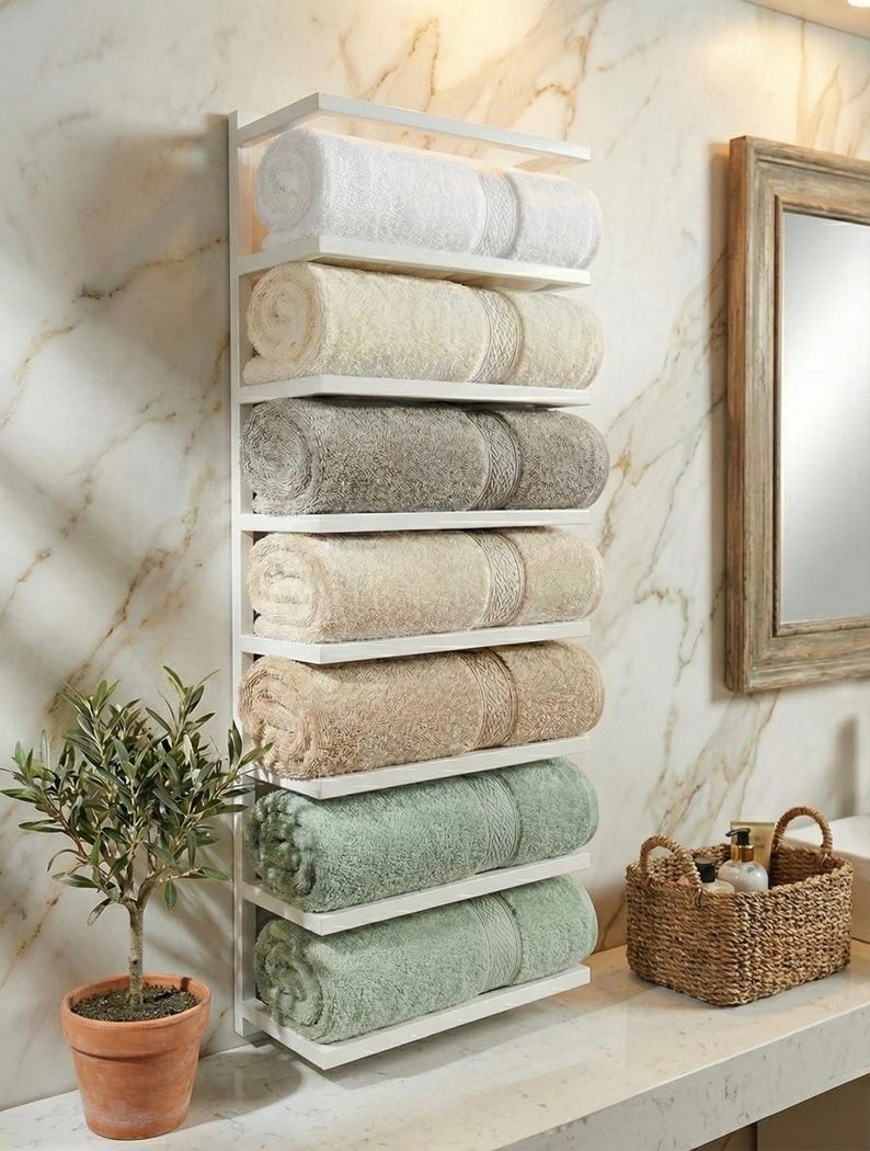 Modern Bathroom Towel Shelf L Multiple Towel Rack | Bathroom Storage - Etsy