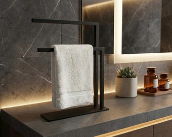 Modern Freestanding Towel Holder, Minimalist Countertop Rack