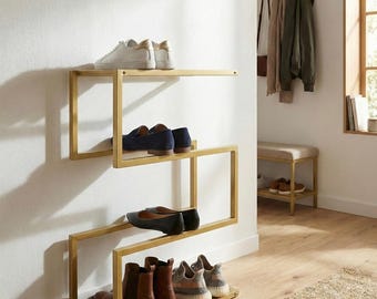 Modern metalen schoenenrek met zigzaglijn: ruimtebesparende industriële schoenenopberger voor entree, laarzen en hakken