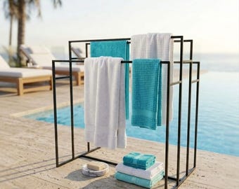 Freestanding Pool Towel Rack – Modern Metal Towel Stand for Poolside, Spa, Hot Tub, Patio & Bathroom