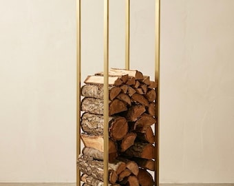 Modern Metal Firewood Log Holder | Minimalist Indoor Fireplace Storage